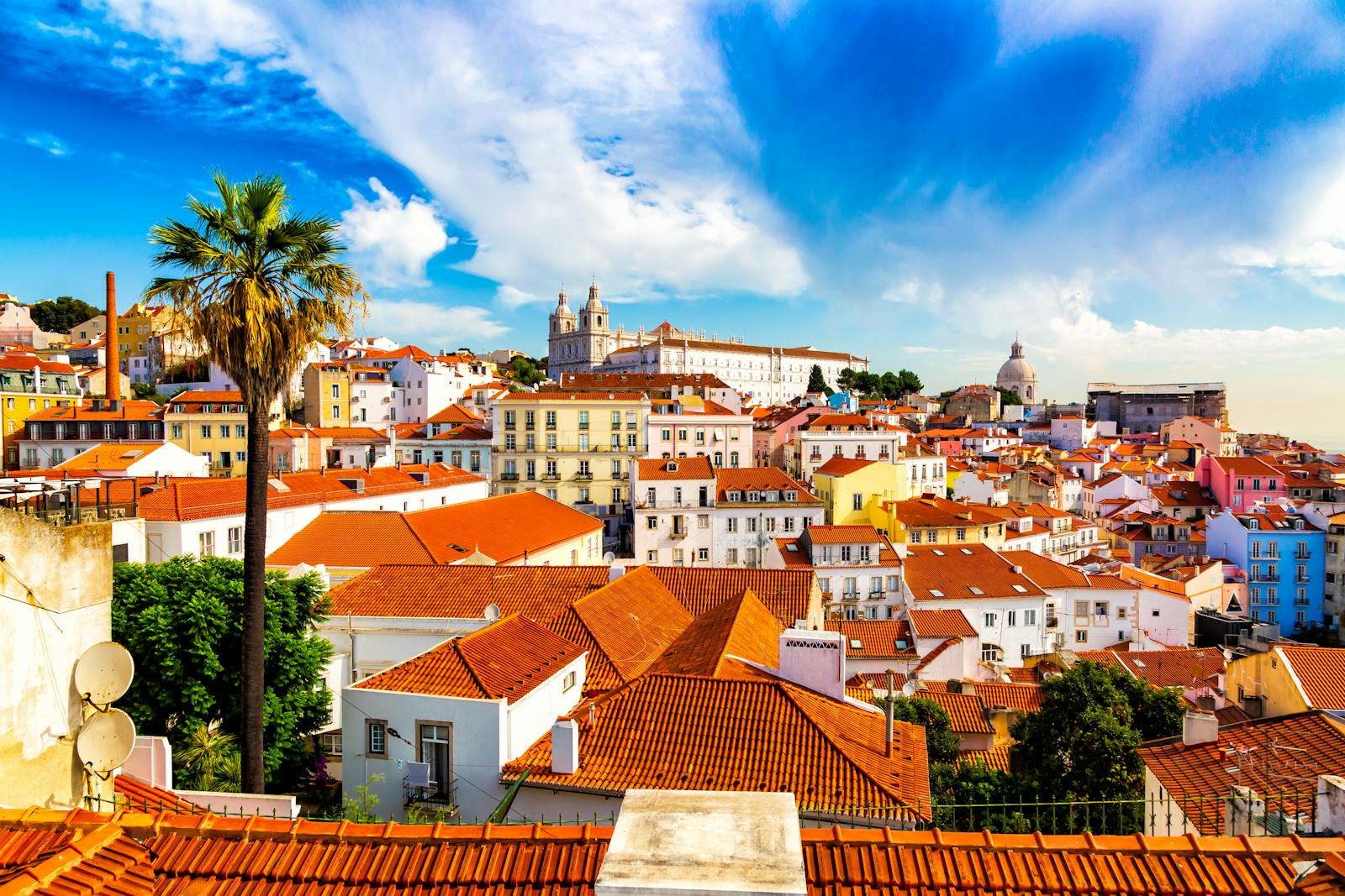 Algarve Portugal, Albergaria Senhora do Monte (Lisbon), Alfama old town district viewed from Miradouro das Portas do Sol observation point in Lisbon, Portugal